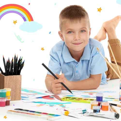 Teling 200 Pcs Rainbow Pencils for Kids, 7 in 1 Black Wooden Rainbow Multicolor Pencils Bulk School Classroom Art Supplies for Kids Adults Coloring Sketching Drawing