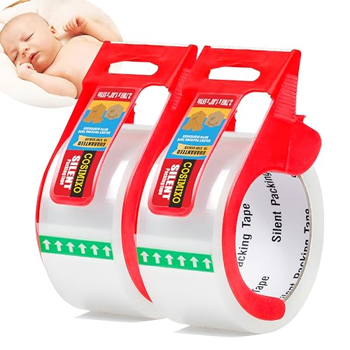 COSIMIXO 2-Pack No Noise Clear Packing Tape with Dispenser – 2.7Mil x 1.88" x 55Yds Heavy Duty Shipping Tape for Boxes (Variation 2)