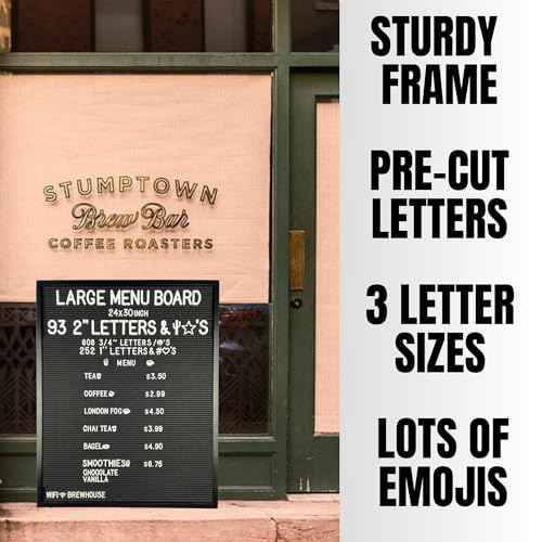 Large All Black Felt Letter Board | 24"x30" Classy Black Frame with 953 White Letters, Emojis & Characters | Premium Changeable Sign Boards for Price List Message Letterboard