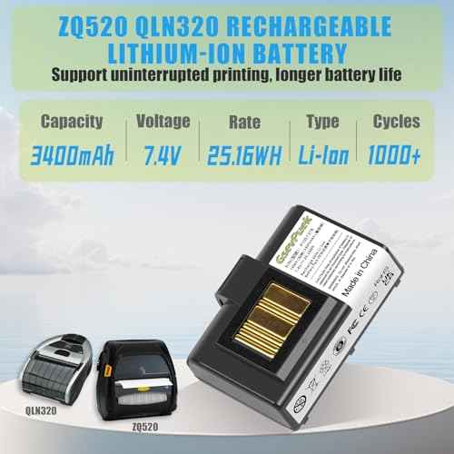 3400mah ZQ620 ZQ520 Battery replacement,compatible with zebra printer QLN220 QLN320 ZQ500 ZQ510 ZQ520 ZQ610 ZQ620 ZR628 ZR638 ZR658 ZR668 ZQ521,Lithium-ion,Durable and long battery life(1pcs)