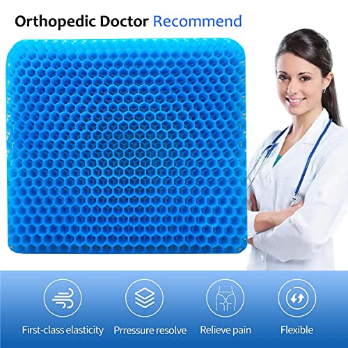 Helishy Gel Seat Cushion 2in Extra Thick 16.5 x 14.5 x 2 Blue for Office Chair Home Car Pain Relief