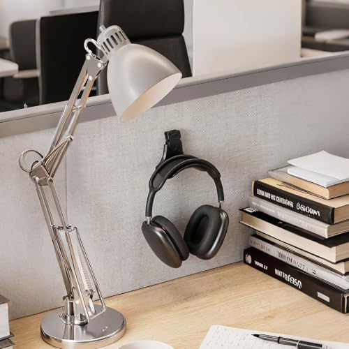 Onsogi 1 Pack Fabric Wall Headphone Stand for Office Cubicles Black - Space-Saving Desk Organizer
