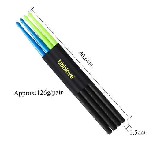 Ubblove Nylon Drumsticks 5A 2 pair with ANTI-SLIP Handles for Drum Light Durable Plastic Exercise 2 Pair Drum Sticks for Kids Adults Musical Instrument Percussion Accessories (Blue and Green)
