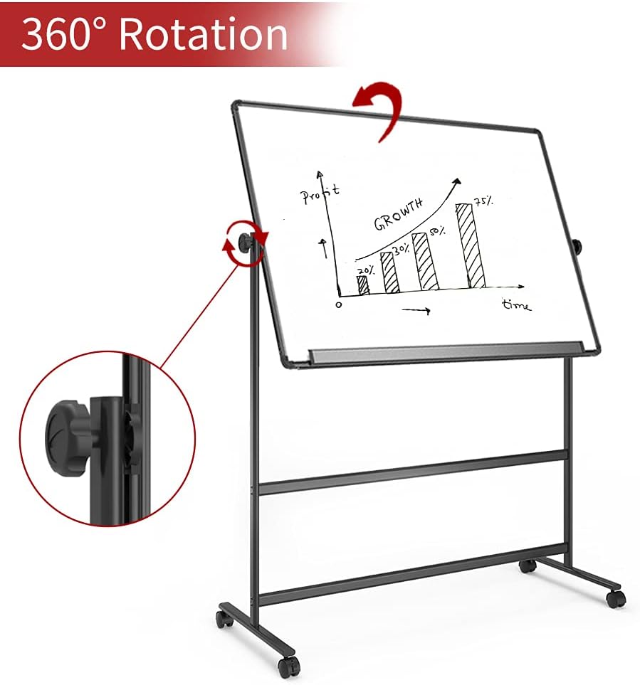 VIZ-PRO Double-Sided Magnetic Whiteboard - 48 x 32 Inches, Height Adjustable, Includes Markers & Accessories