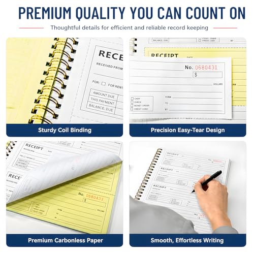 Receipt Book with Carbon Copies, 2-Part Money & Rent Receipt Book, 200 Sets, Spiral Bound (1 Pack) by Ougesi