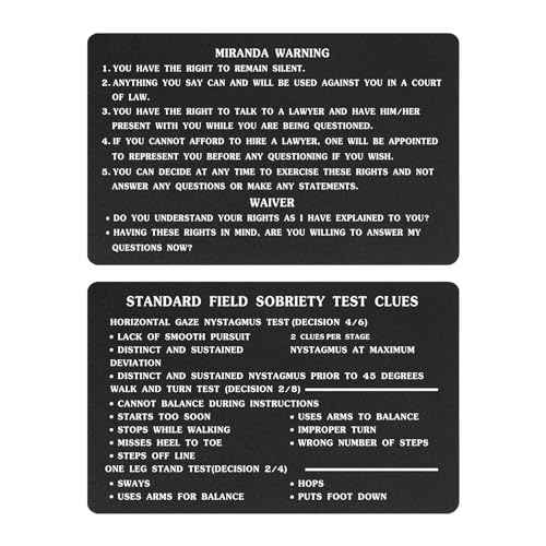 TGCNQ Miranda Warning Card - Miranda Rights Card Metal - Engraved Standard Field Sobriety Test Clues for Law Enforcement Officers