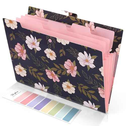 SKYDUE Expanding File Folder with 5 Pockets, Accordion File Organizer,Portable Receipt Paper Documents Organizer,Letter Size Filing Folder School Office Supplies,Navy Blue