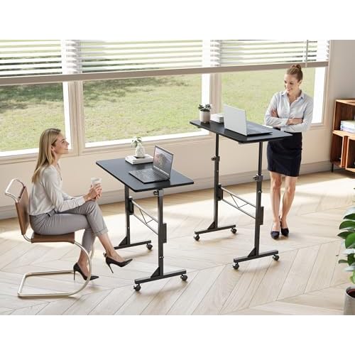 HOMIDEC Standing Desk, 32 Inch Portable Small Desk Adjustable Height, Rolling Home Office Desks with Wheels, Sit Stand Desk for Bedroom Walking Pad Home Office Small Space, Black