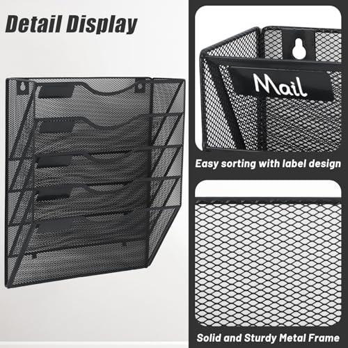 EASEPRES 5-Tier Mesh Wall File Organizer Black Letter Size Office Storage