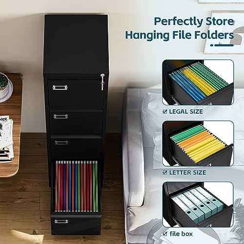 MIIKO 4 Drawer Filing Cabinets with Lock, Metal File Cabinet with 4 Drawers, Home Office File Folders Cabinet for Letter Legal A4 File Size
