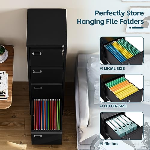 MIIIKO Black 4 Drawer Metal File Cabinet with Lock, Vertical Office Storage 50"