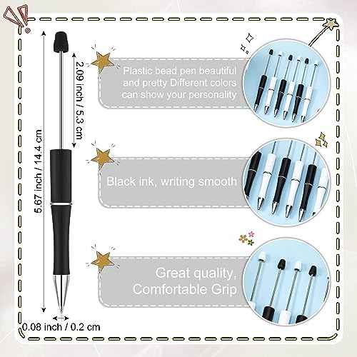 Kosiz 150 Pieces Plastic Beadable Pen Bulk Black Ink Assorted Bead Ballpoint Pen Beaded Gift for Presents Office School Supplies DIY Making(Black and White)
