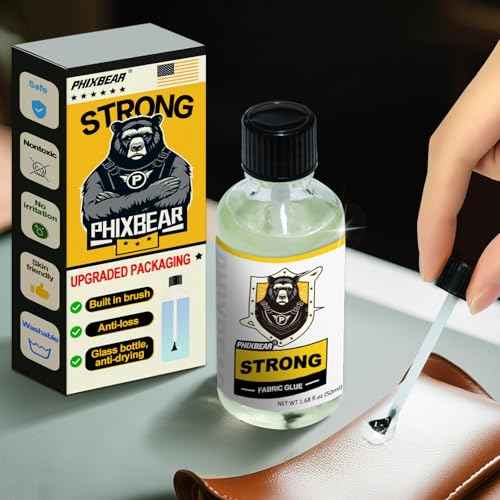 Mighty Fabric Glue Permanent in Glass Bottle with Brush, Waterproof Washable Liquid Stitch Fabric Glue, Safe, No Irritation. for Repair Clothes, Leather, Patches(1.68 fl.oz 50ml)