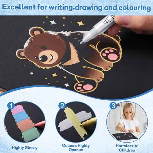 12 Pack Metallic Markers, Dual Tip Glitter Pens for Black Paper & Rock Painting Metallic Acrylic Paint Markers for DIY Crafts, Scrapbooking, Glass, Wood, Cards Alcohol Based Quick Dry Ink