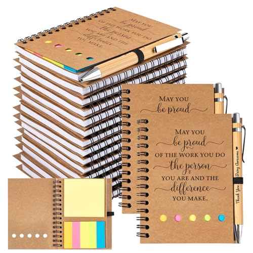 30 Sets Employee Appreciation Gifts Bulk Inspirational Spiral Notebook Journal with Sticky Notes Bamboo Pens Christmas Gifts for Employees Coworker Team Nurse Teacher Office Staff Xmas Thank You Gifts