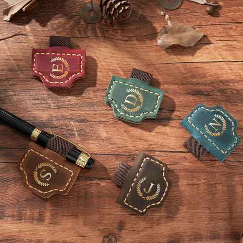 Personalized Bygone Mark Bookmark with Pen Holder, Leather Magnetic Book Markers 26 Letters,Gifts for Book Lovers, Readers, Leather Page Marks for Men Women (Blue, J)