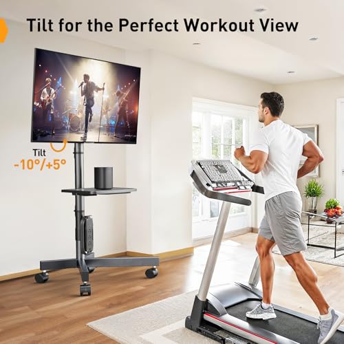 Perlegear Mobile TV Cart, Clip-On Integrated Power Supply, Rolling TV Stand Portable for 23-60¡È TVs (up to 88 lbs), 3 Height Levels with Adjustable Tray, TV Stand with Wheels, Max VESA 400x400mm