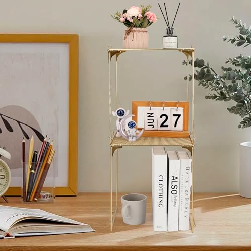 AUECOOME Golden Stackable Locker Shelf - Extra Tall Locker Organizer for School, Office & Home Storage (1)