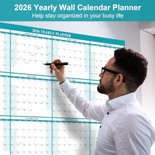 24" x 36" Exellewis 2026 Wall Calendar, Wet & Dry Erase Laminated, Yearly Wall Calendar, Horizontal/Vertical Annual Planner, 12 Month January to December for Easy Planning, Organizing
