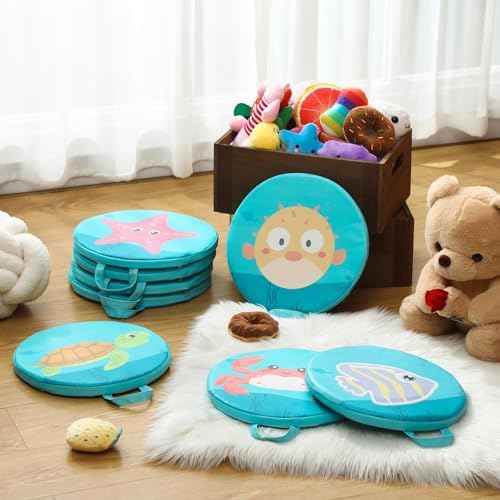 Suzile 8 Pcs Under The Sea Kids Floor Cushions for Classroom, Ocean Animals Flexible Seating Mat, Round Soft Waterproof Floor Pillow for Home Daycare Preschool Kindergarten, 8 Styles