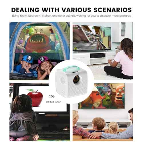 Mini Projector, 1080P Support, Book Projector for Reading, Portable Projector with Handle, USB/HDMI Connection, 50 ANSI, 20"-70" Screen Video Projector for Laptop/PC/Smartphone