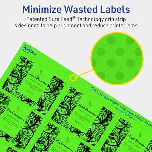 Avery Printable Rectangle Labels, Sure Feed Technology, 2" x 2-5/8", Neon Green Labels, Laser/Inkjet Printable, 600 Total, Great for Mailing