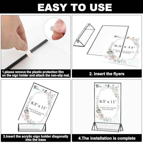EHWINE 8 Pack Acrylic Sign Holder 8.5 x 11, Double Sided Black Picture Frame Stand up Table Top Sign Holders, Clear Display Stand Menu Flyer Holder for Wedding Party (Provide Non-slip Mats)