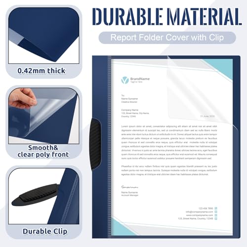 Teling 48 Pcs Report Covers with Sliding Bar Clear Plastic Presentation Folders 9.4 x 11.8 Inches Paper Binder Pocket Folder for Back to School Classroom Business Files Document Office (Navy Blue)