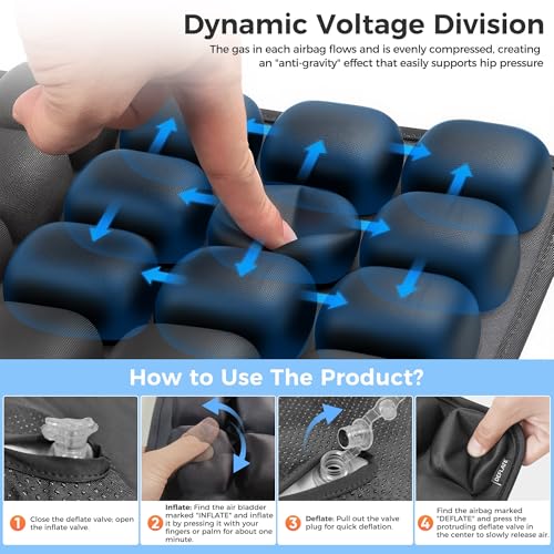 Airplane Seat Cushion with Built-in Pump - SGJHUI Black Square Travel Pad