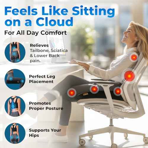 Seat Cushion, BodySync¢â Technology with Non-Slip Gel & Memory Foam for Tailbone, Sciatica & Back Pain Relief, Office Chair Cushion, Car Seat Cushions for Driving (Black)