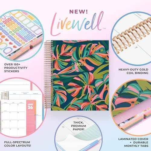 Blue Sky Livewell 2026 Daily and Monthly Planner Calendar, January 2026 - December 2026, 7" x 9", Flexible Laminated Cover, Heavy Duty Coil Binding, Colorful Premium Paper, Includes Storage Pocket, Stickers, Waimea