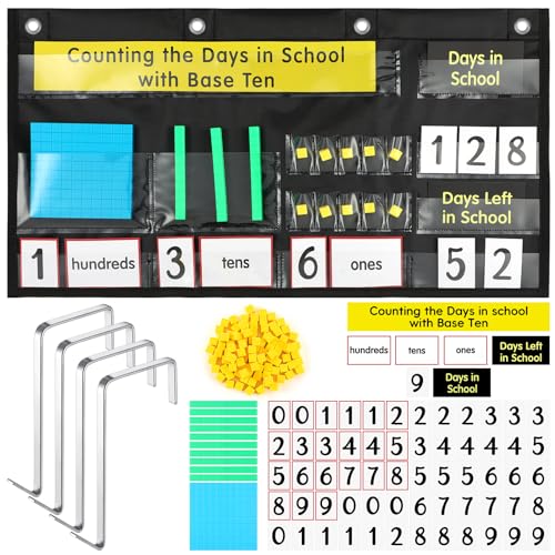 Resurhang Counting the Days in School Pocket Chart with Base Ten - Black/Classic Style