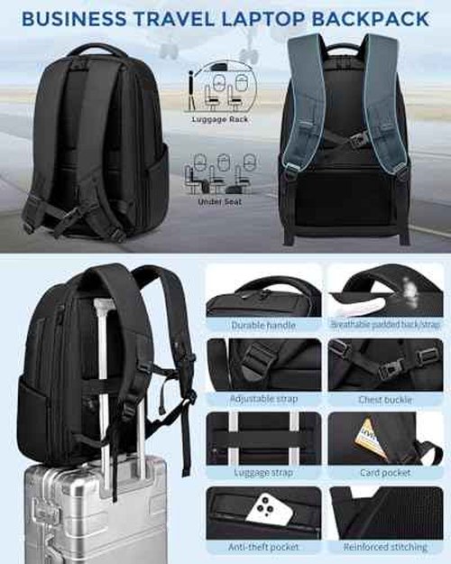 Fenree.geer 17 Inch Travel Laptop Backpack, Water Resistant Expandable Men's Computer Backpack for Men, Black Laptop Bag with USB Port for Business/Work/College