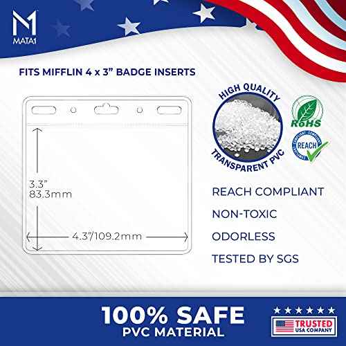 Mata1-USA Plastic Extra-Thick Horizontal Card Protector (Clear, 4x3 Inch, 250 Pack), Large Size No Zipper ID Name Badge Holder