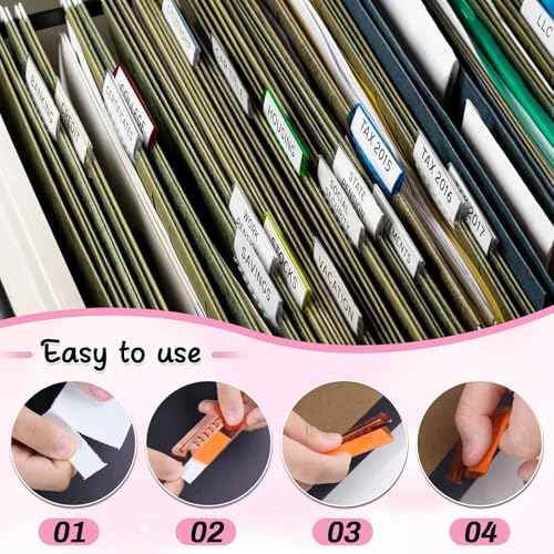 File Folder Tabs, Selizo 100 Sets Hanging File Folder Labels 2" Tabs and Inserts for Hanging Files (Multicolor)