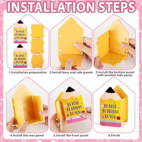 Pink Large Classroom Name Flip Sticks with Wooden Holder - 48 pcs Educational Student Tags