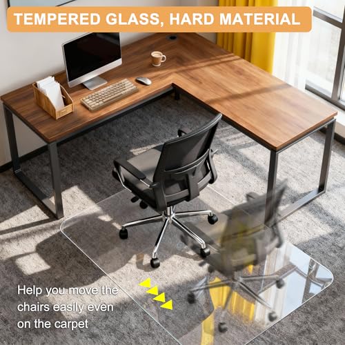 Azadx 32 x 48 Tempered Glass Chair Mat for Carpet, 1/5 Inch Thick - Heavy Duty, Clear