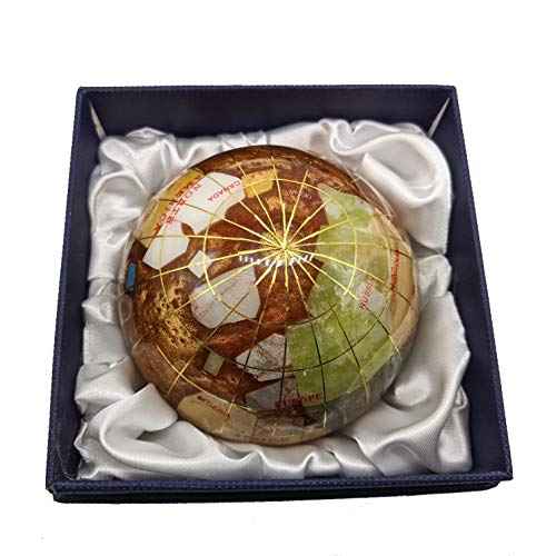 Unique Art 3-Inch amber Pearl Swirl Ocean Gemstone World Globe Paper Weight