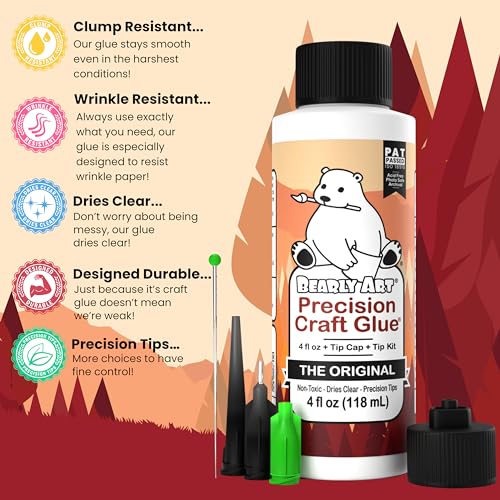 Bearly Art Precision Craft Glue 4 fl oz with Tips - Archival, Clear Drying