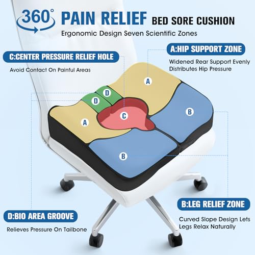 Bed Sore Cushions for Butt - Tailbone Pain Relief Seat Pillow 18x16x4.5in