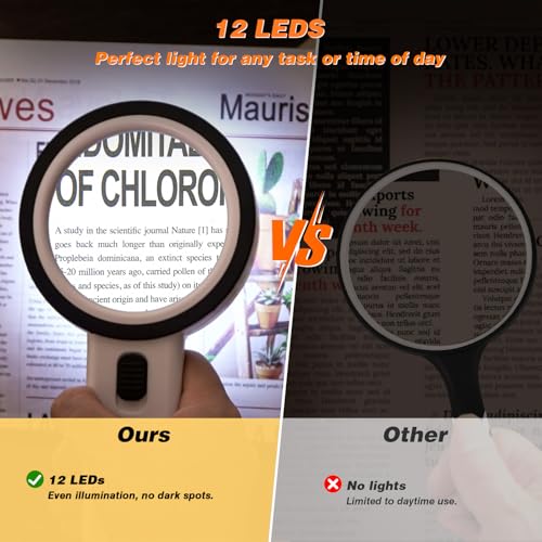 AIXPI Double-Layer Glass Handheld Magnifying Glass with Light - 3x Reading Aid, Fully Assembled, Model 1