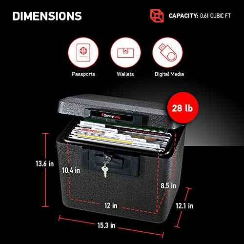 SentrySafe Black Fireproof Document Box with Key Lock, Safe Secures Files and Documents for Home or Office, 0.61 Cubic Feet, 13.6 x 15.3 x 12.1 inches, 1170