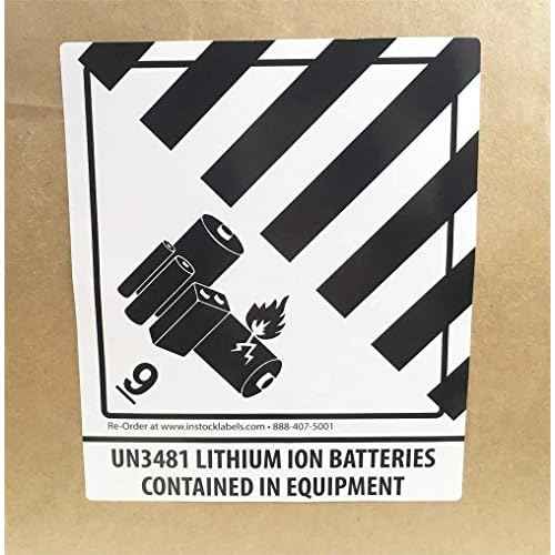 Hazard Class 9 D.O.T. UN3481 Lithium Ion Batteries Contained in Equipment Labels 4 x 4 3/4 Inch Square 500 Adhesive Stickers