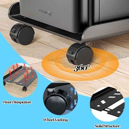 Mobile CPU Stand with Self Adhesive Cable Management Clips, Adjustable PC Tower Stand, Computer Tower Stand with 4 Caster Wheels Fits Most PC (White)