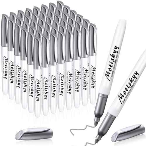 48 Pcs Metallic Permanent Markers Bulk Metallic Marker Pens Medium Tip Quick Dry Paint Pen for Classroom DIY Crafts Artist Illustration Gift Card Making(Silver)