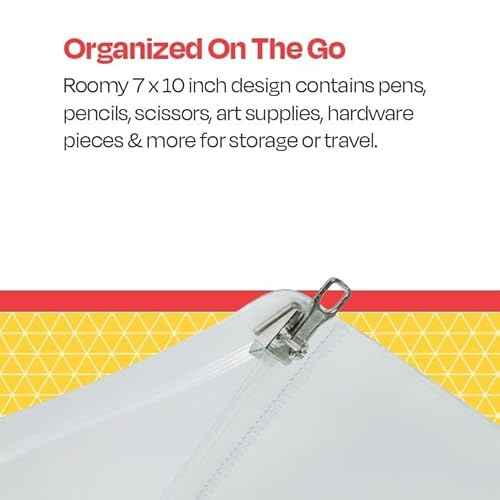 School Smart Zippered Ring Binder Pouches, 7 x 10 Inches, Clear and White Vinyl, Pack of 24