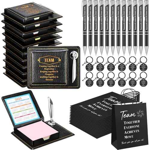 12 Set Employee Appreciation Gifts Bulk Inspirational Gifts Team Gift Bag PU Leather Notepad Holder with Pen Holder Team Keychain Ballpoint Pen Bulk Gifts for Colleagues Employees(Team)