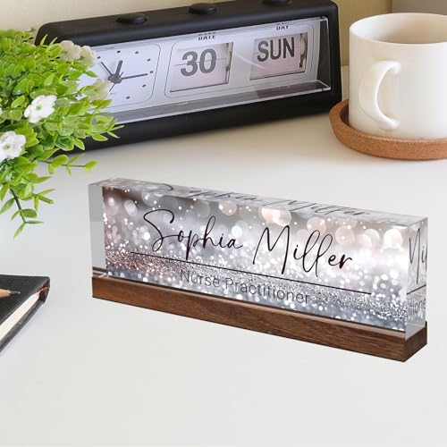 Glitter Grey Personalized Desk Name Plate for Office & Women Bosses