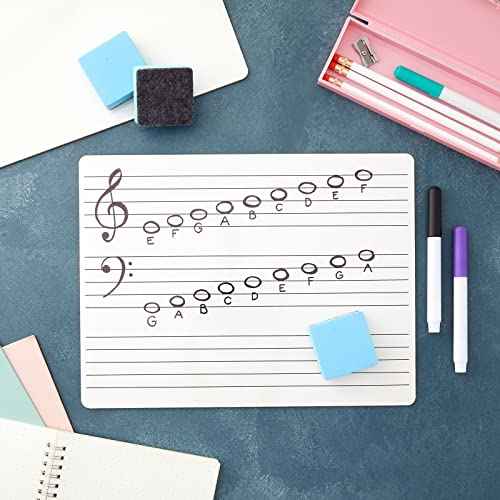 Bright Creations 12-Pack Classroom Music Staff Dry Erase Boards - 9 x 12 Inch Double-Sided Lapboards & Graph Whiteboard - Music Teaching Aids with Erasers