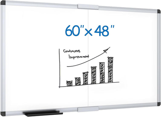 VIZ-PRO Magnetic Dry Erase Board - 60" X 48" Foldable Wall-Mounted Whiteboard with Aluminum Frame & Marker Tray